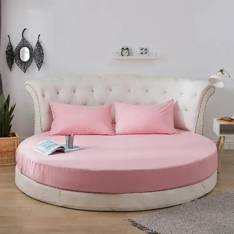 Cream and gray round fitted bed sheet set bedroom decor