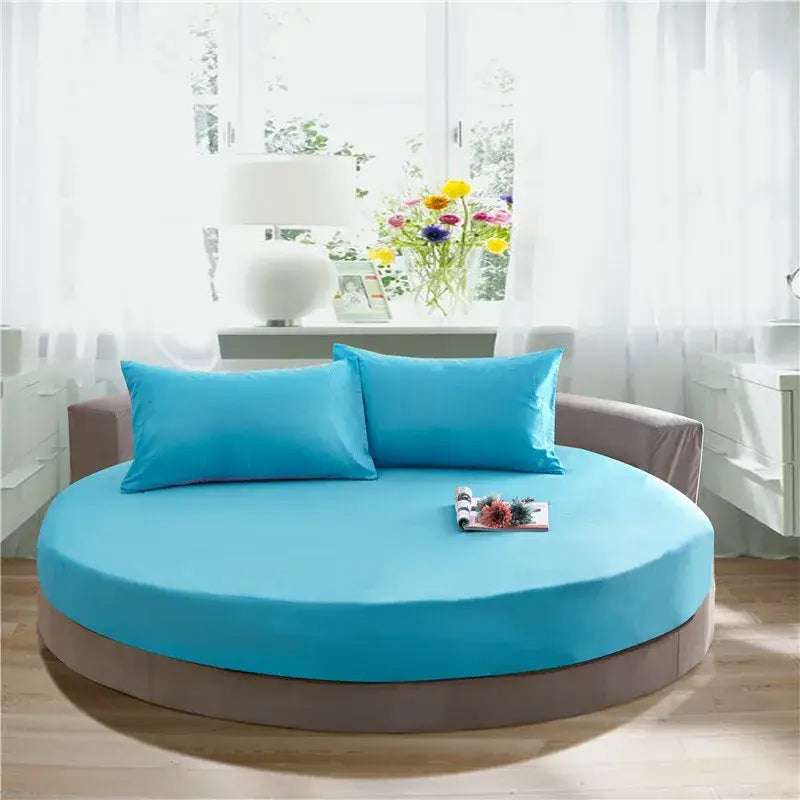 Cream and gray round fitted bed sheet set bedroom decor