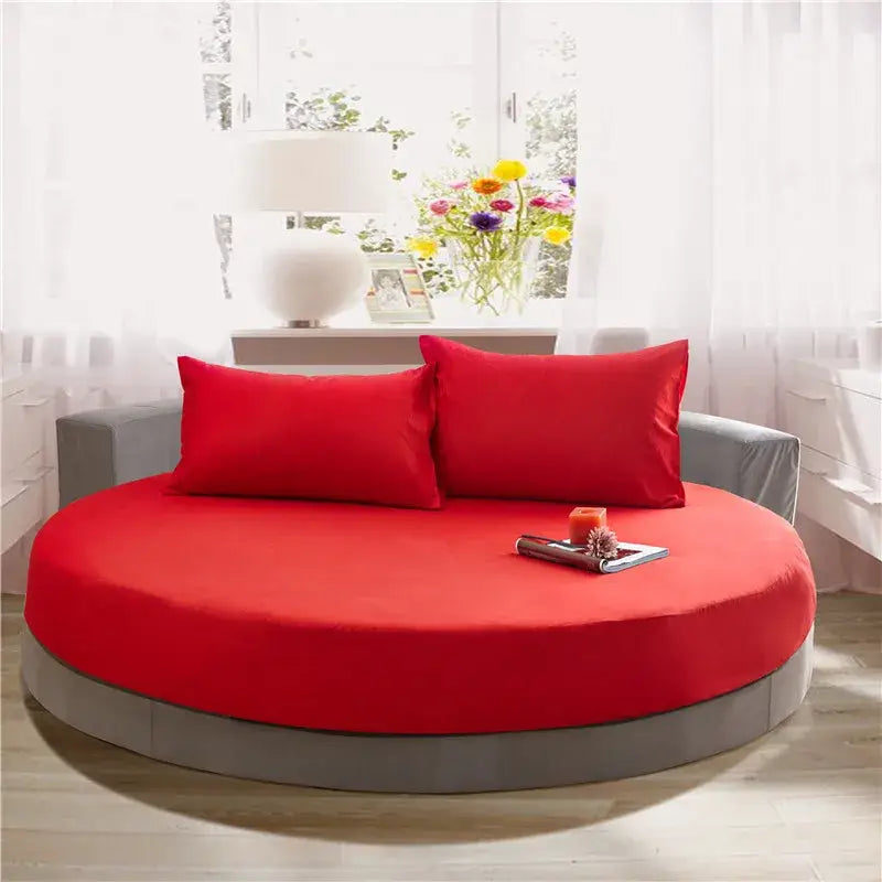 Cream and gray round fitted bed sheet set bedroom decor
