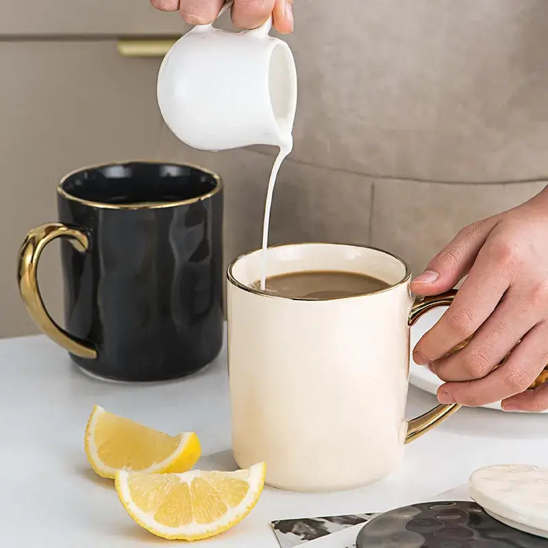 Cream and navy gold rim mug set kitchen ceramic coffee cups