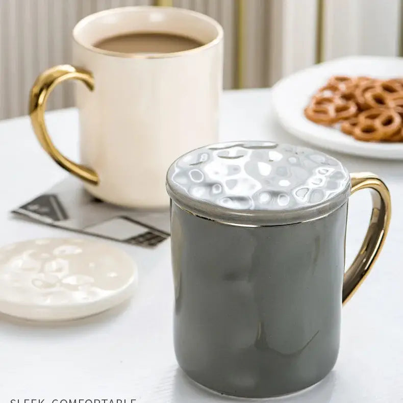 Cream and navy gold rim mug set kitchen ceramic coffee cups