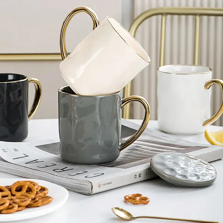 Cream and navy gold rim mug set kitchen ceramic coffee cups