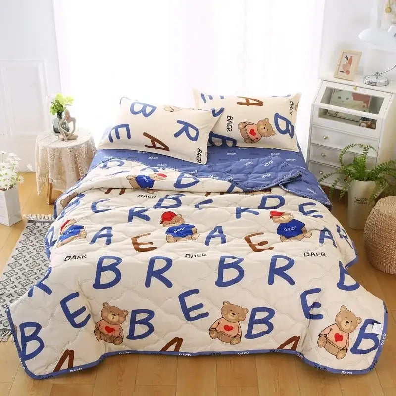 Cream bear quilt and pillowcase set bedroom bedding set