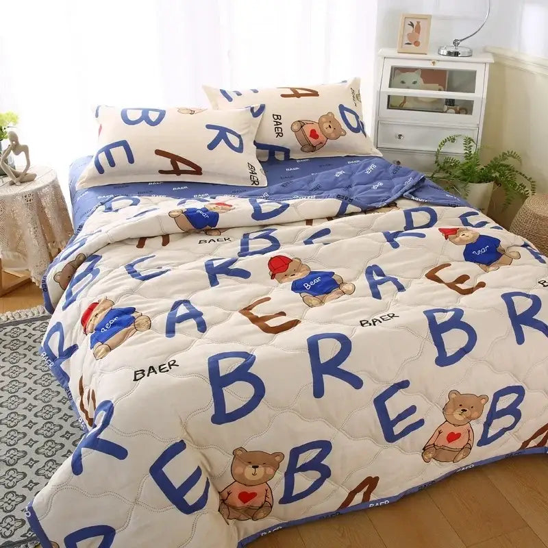 Cream bear quilt and pillowcase set bedroom bedding set
