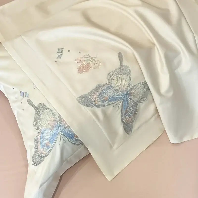 Cream butterfly embroidery 800tc egyptian cotton bedding set bedroom