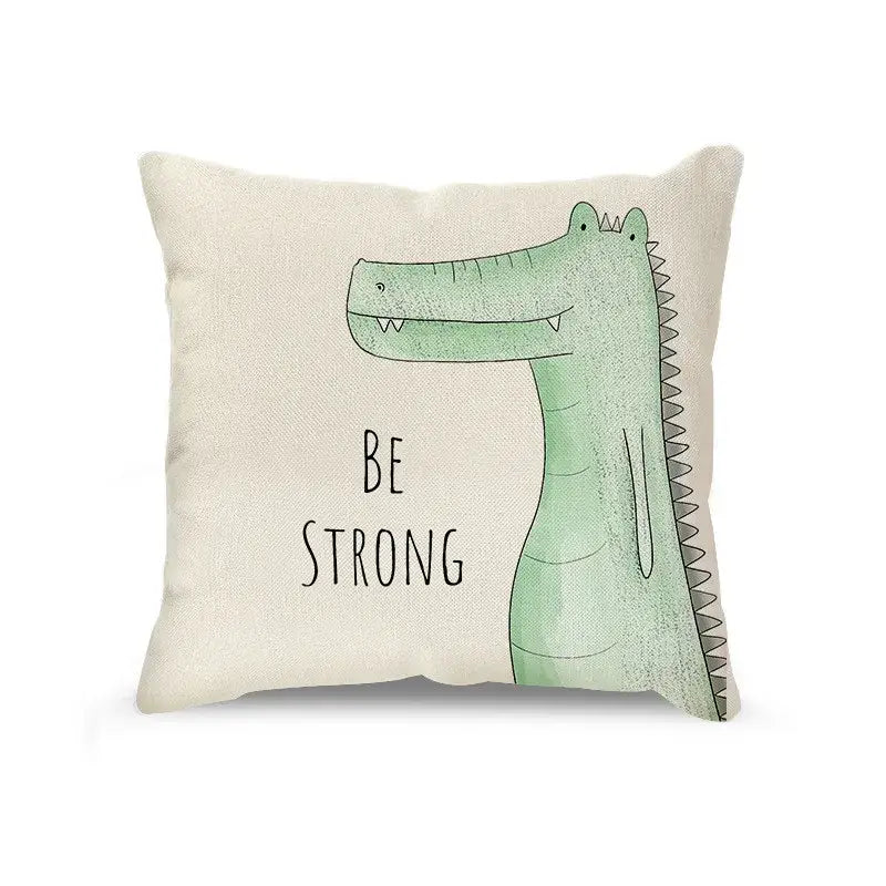 Cream cartoon animal linen pillowcase set for living room