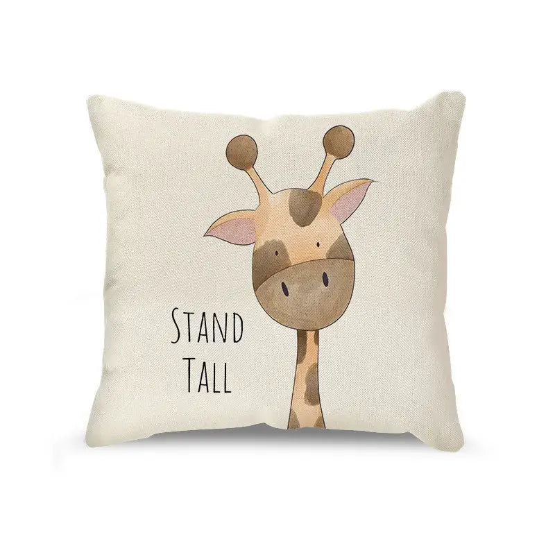 Cream cartoon animal linen pillowcase set for living room