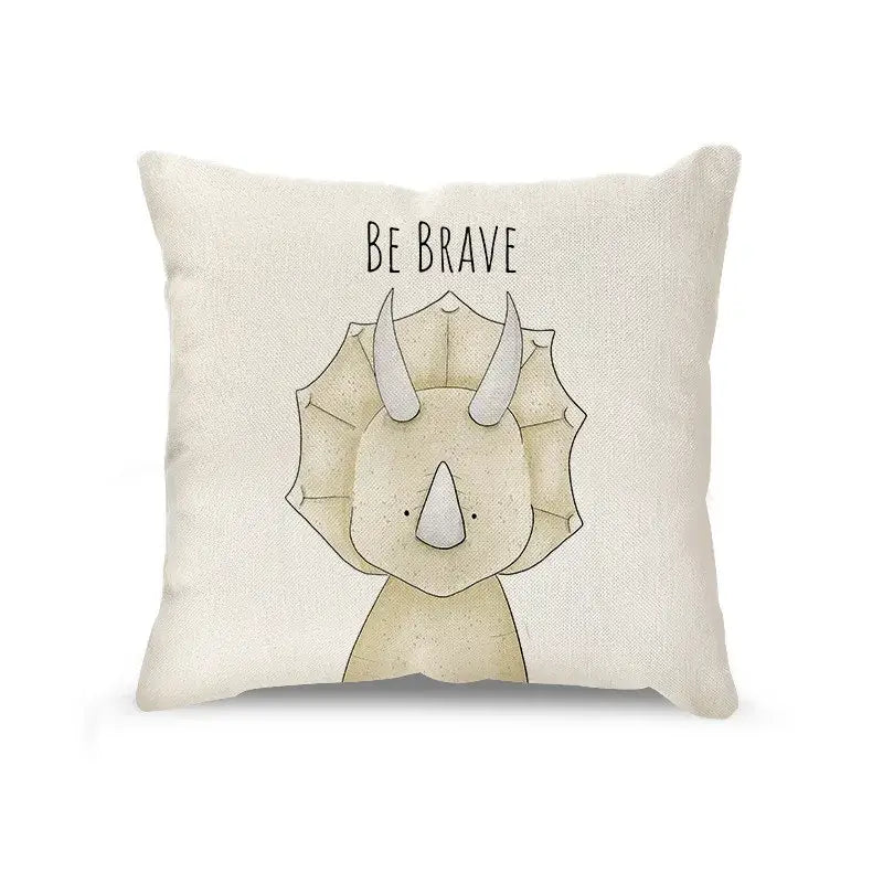 Cream cartoon animal linen pillowcase set for living room