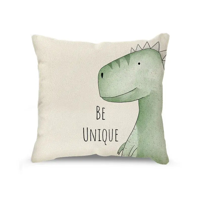 Cream cartoon animal linen pillowcase set for living room