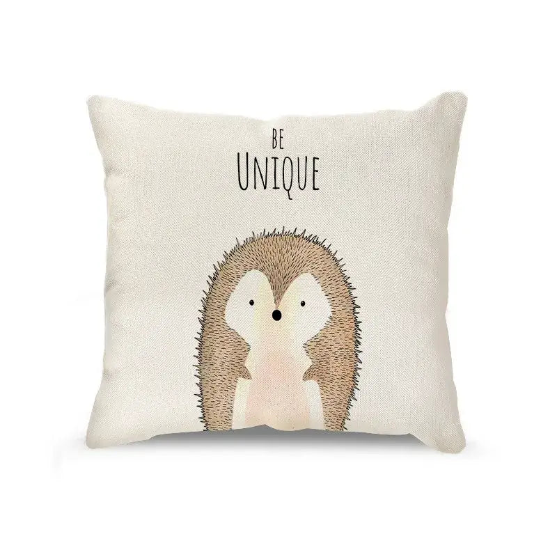 Cream cartoon animal linen pillowcase set for living room