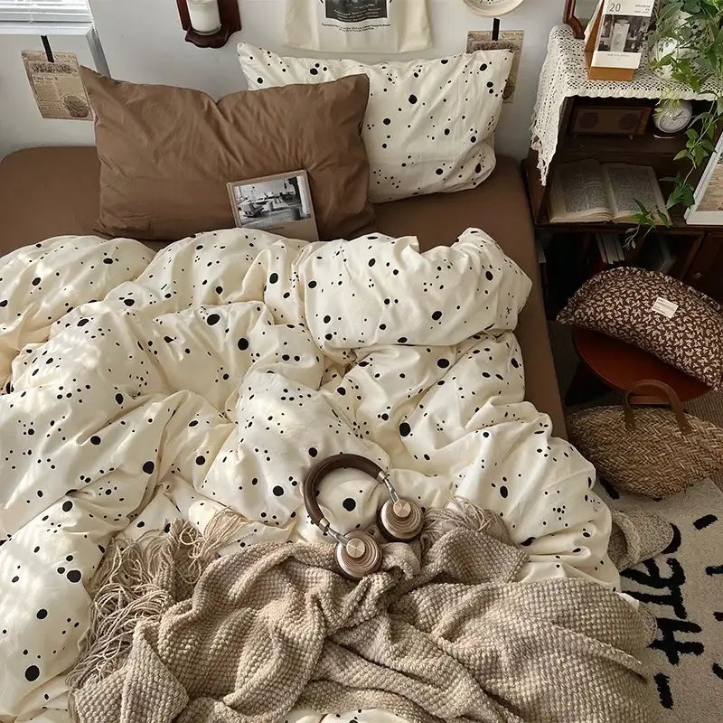Cream cartoon bear pattern printed bedding set bedroom decor