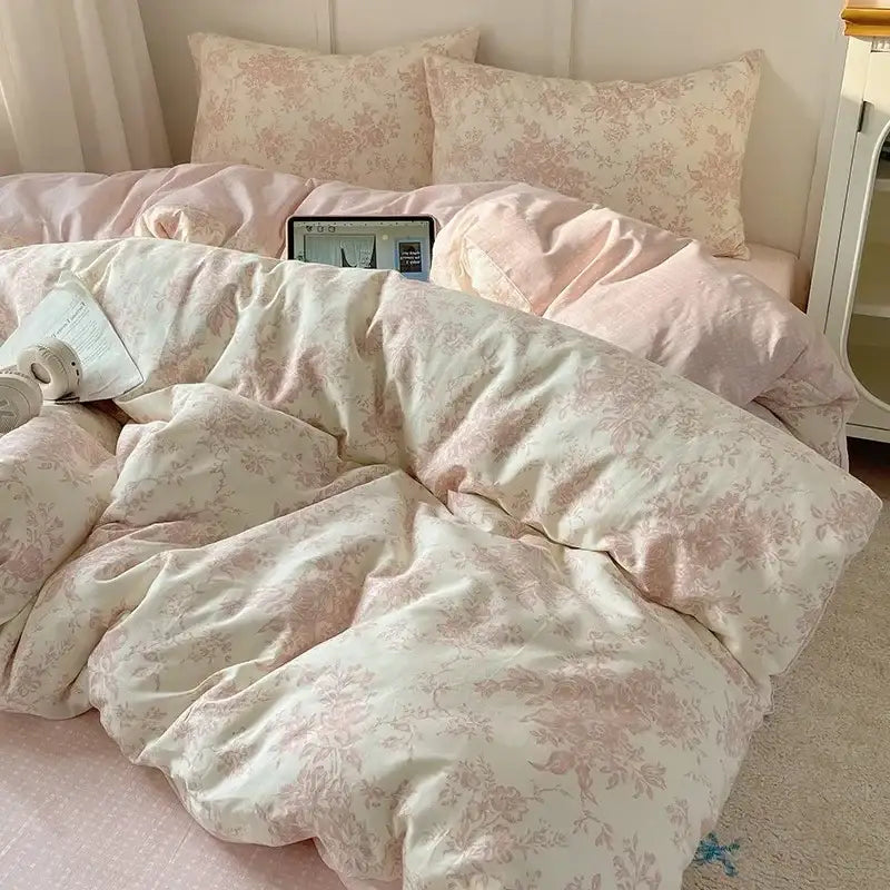 Cream cartoon printed cotton bedding set bedroom bear decor