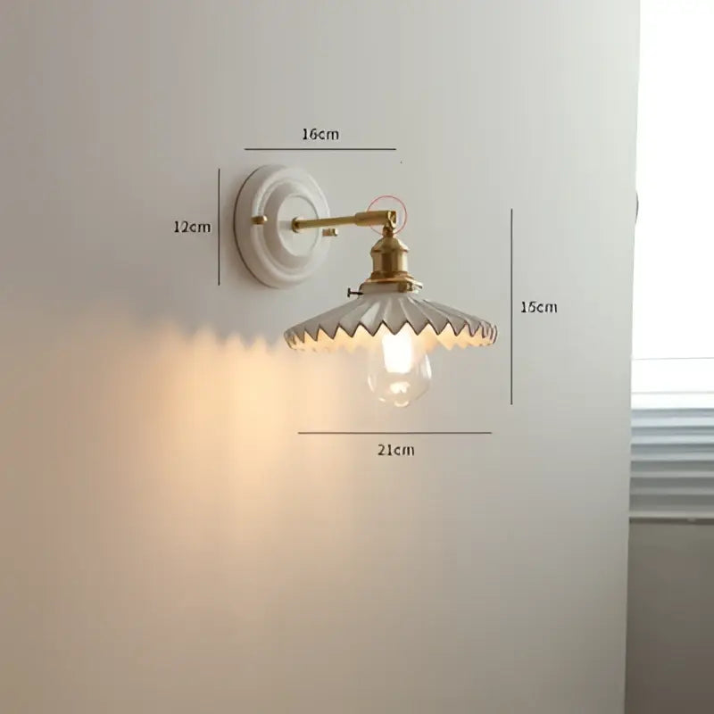 Cream ceramic led wall light with copper arm bedroom sconce