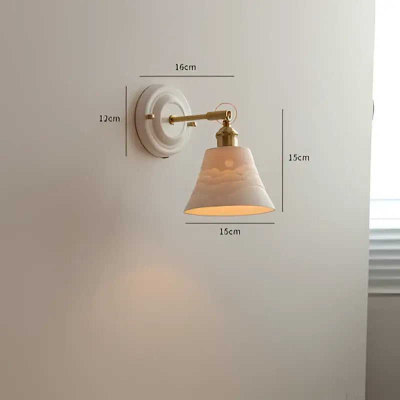 Cream ceramic led wall light with copper arm bedroom sconce