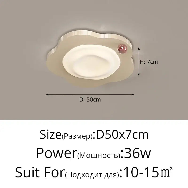 Cream cloud led ceiling light with red accent bedroom decor
