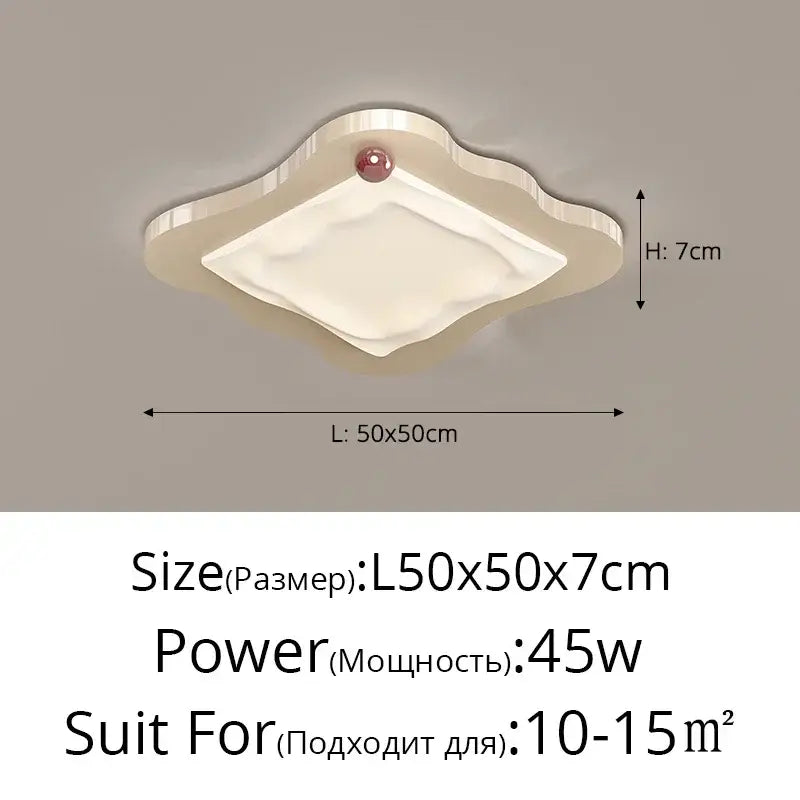 Cream cloud led ceiling light with red accent bedroom decor