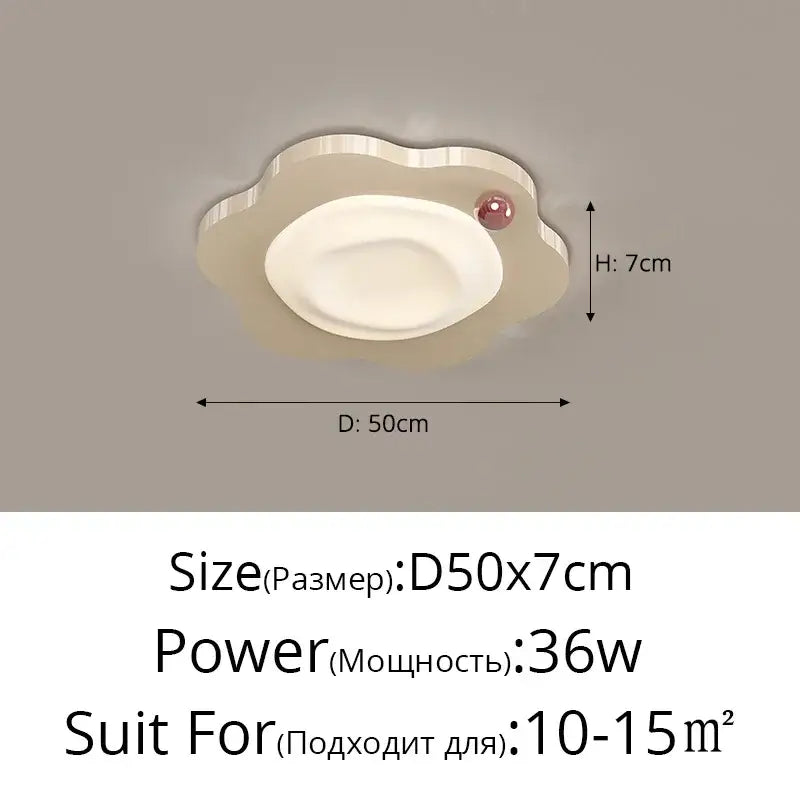 Cream cloud led ceiling light with red accent bedroom decor