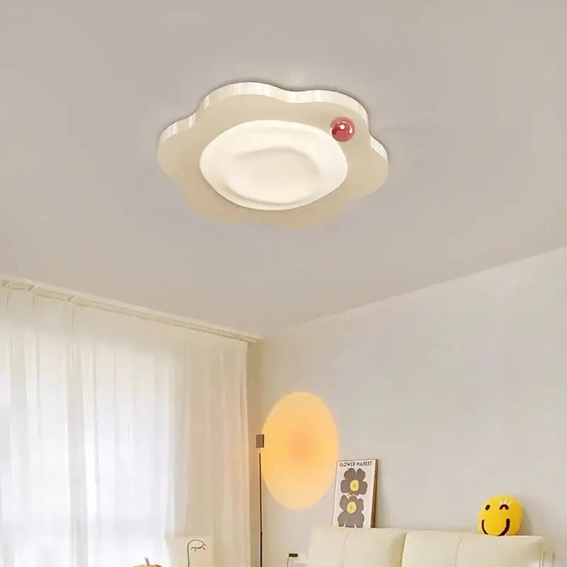 Cream cloud led ceiling light with red accent bedroom decor