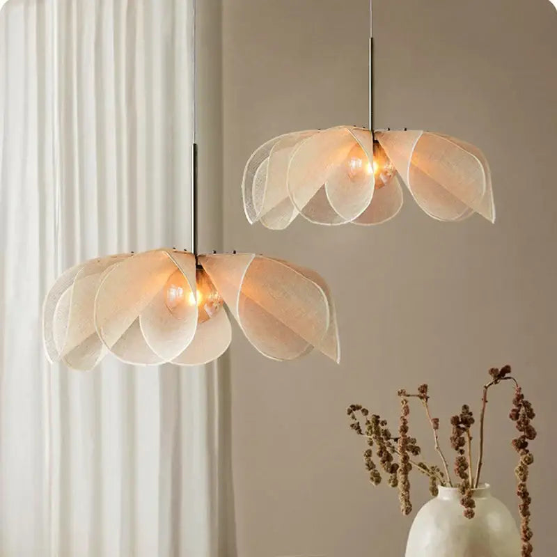 Cream fabric flower chandelier dining room floral pendant light