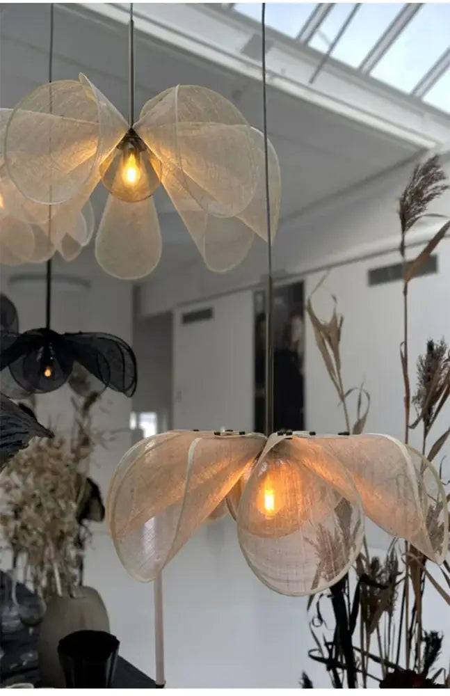 Cream fabric flower chandelier dining room floral pendant light