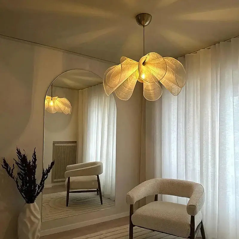 Cream fabric flower chandelier dining room floral pendant light