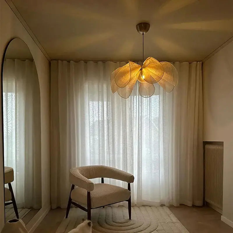 Cream fabric flower chandelier dining room floral pendant light