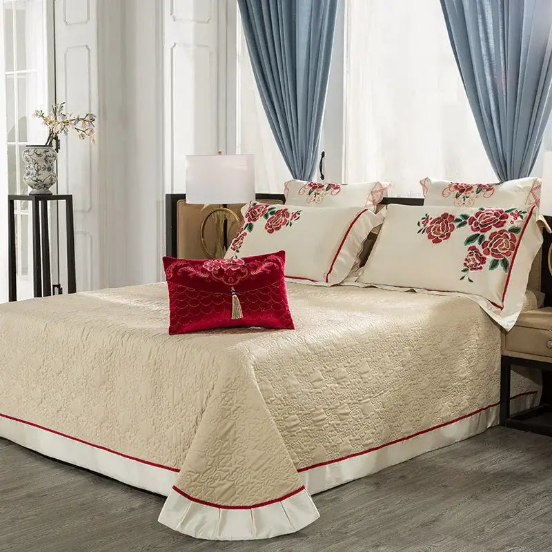 Cream floral 200s embroidery egyptian cotton bedding set bedroom