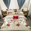 Cream floral 200s embroidery egyptian cotton bedding set bedroom