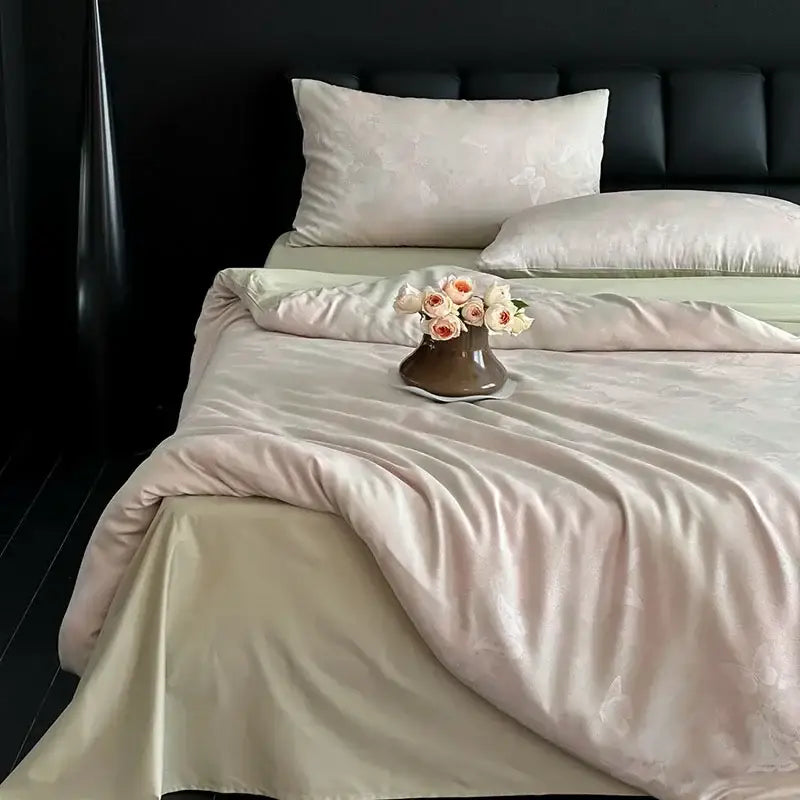 Cream floral cotton jacquard bedding set bedroom duvet cover