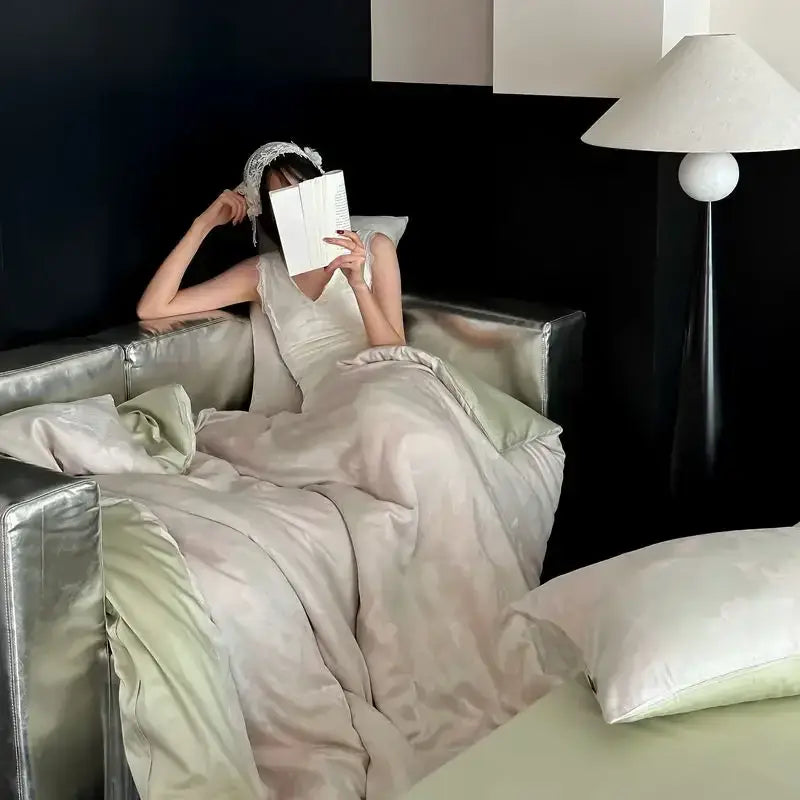 Cream floral cotton jacquard bedding set bedroom duvet cover