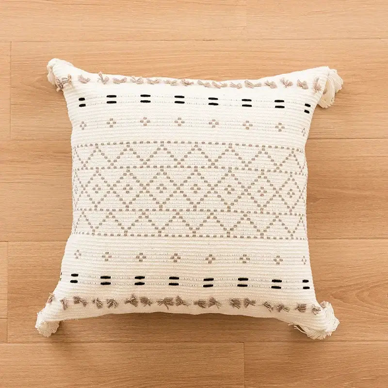 Cream geometric embroidered crocheted pillow cover living room decor