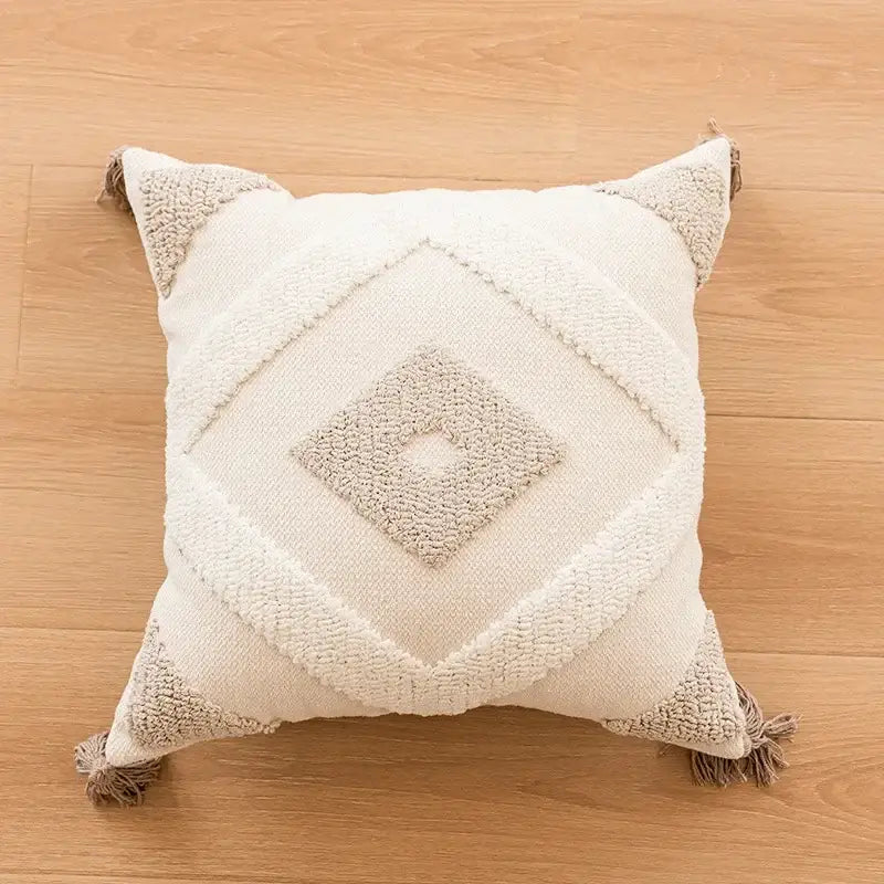 Cream geometric embroidered crocheted pillow cover living room decor