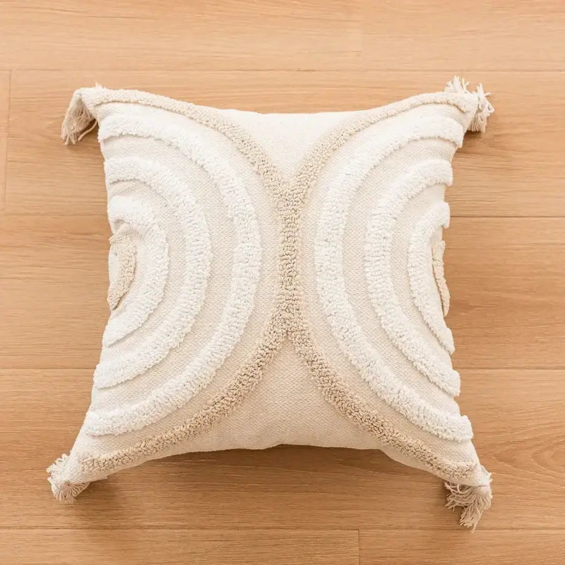 Cream geometric embroidered crocheted pillow cover living room decor