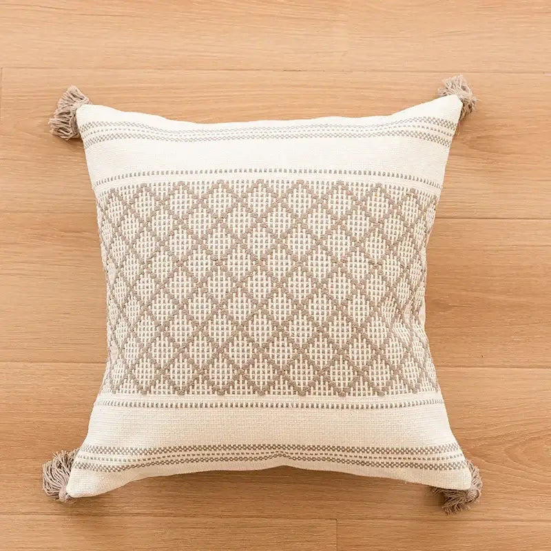 Cream geometric embroidered crocheted pillow cover living room decor