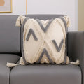 Cream geometric embroidery cushion cover living room textured tassels