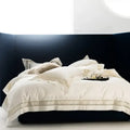 Cream gold wide edge embroidery bedding set bedroom decorbites