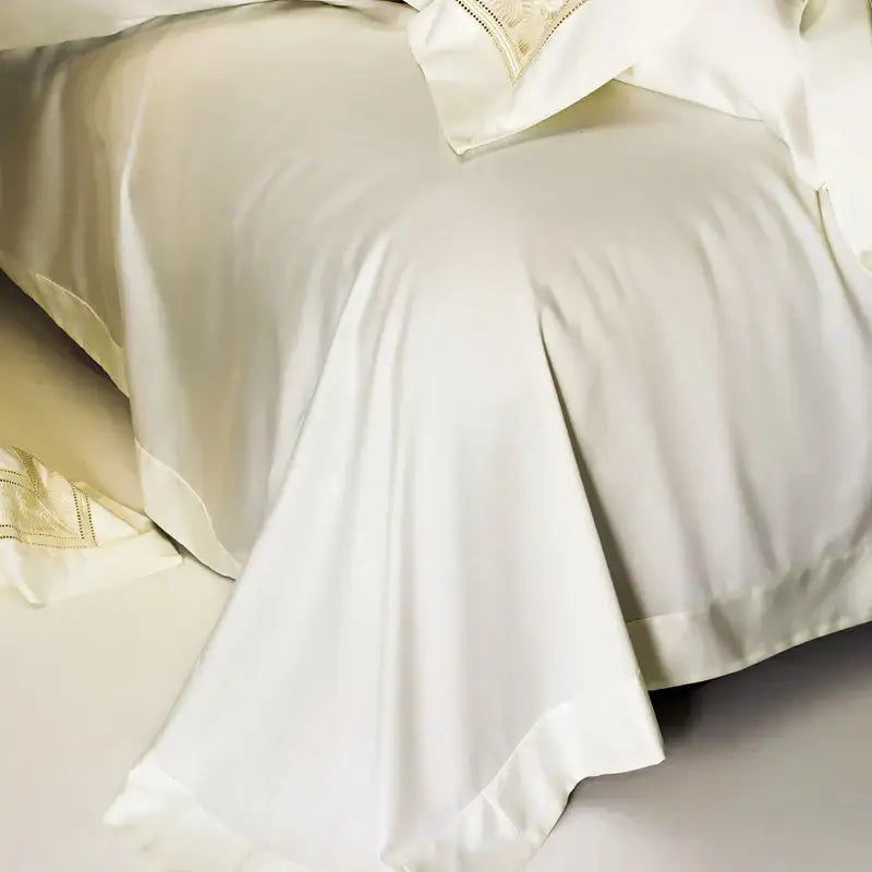 Cream gold wide edge embroidery bedding set bedroom decorbites