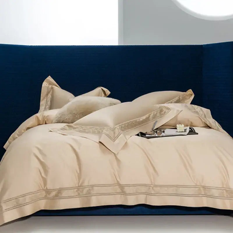Cream gold wide edge embroidery bedding set bedroom decorbites