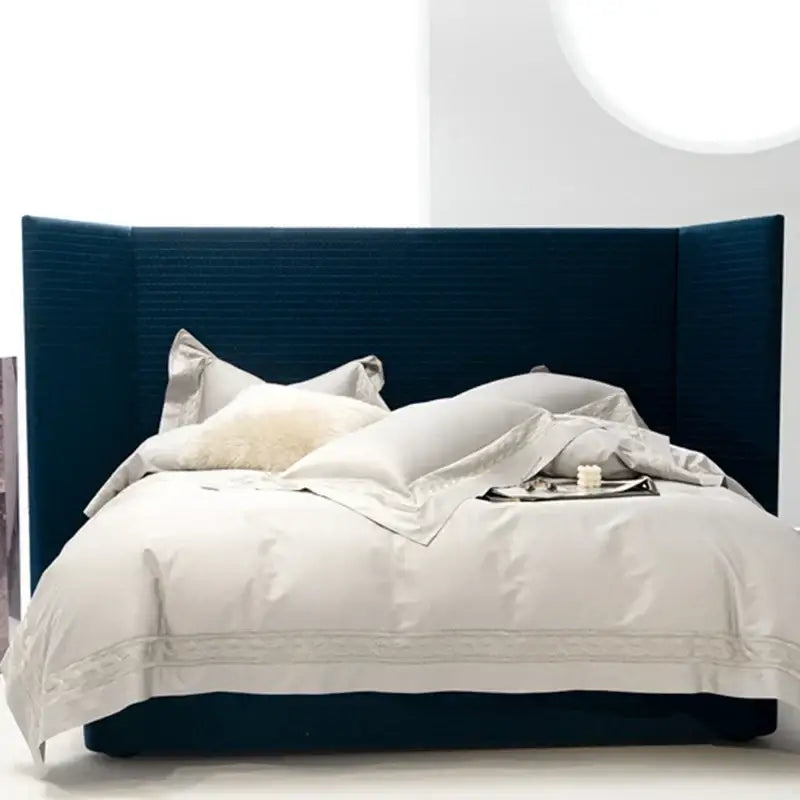 Cream gold wide edge embroidery bedding set bedroom decorbites