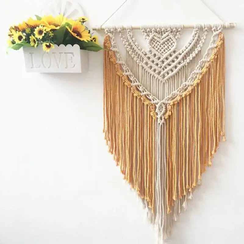 Cream & lavender macrame wall hanging living room cotton tapestry