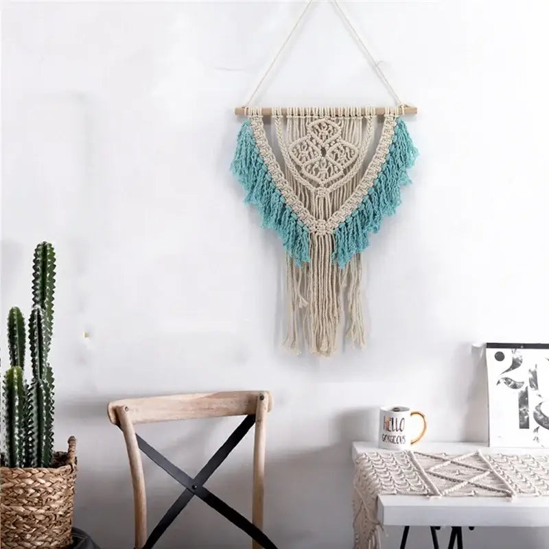 Cream & lavender macrame wall hanging living room cotton tapestry