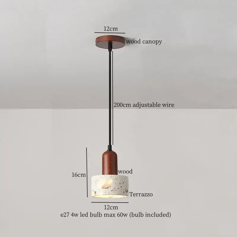 Cream marble led pendant light for bedroom with wood top