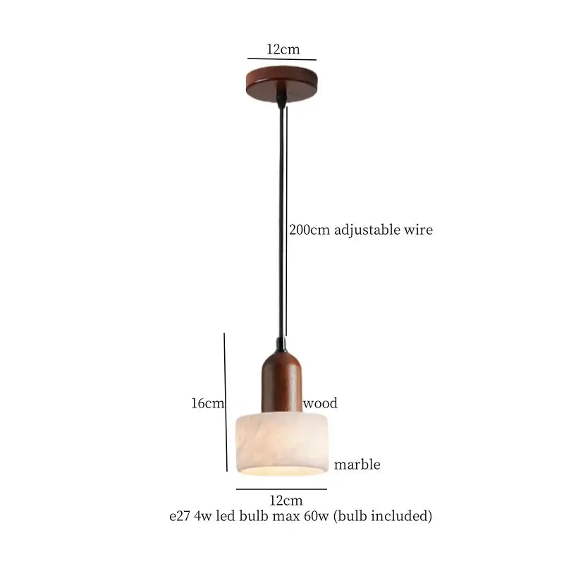 Cream marble led pendant light for bedroom with wood top