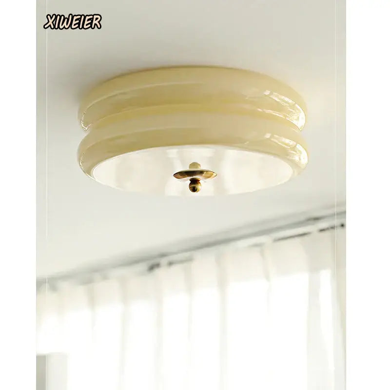 Cream medieval glass ceiling lamp for living room