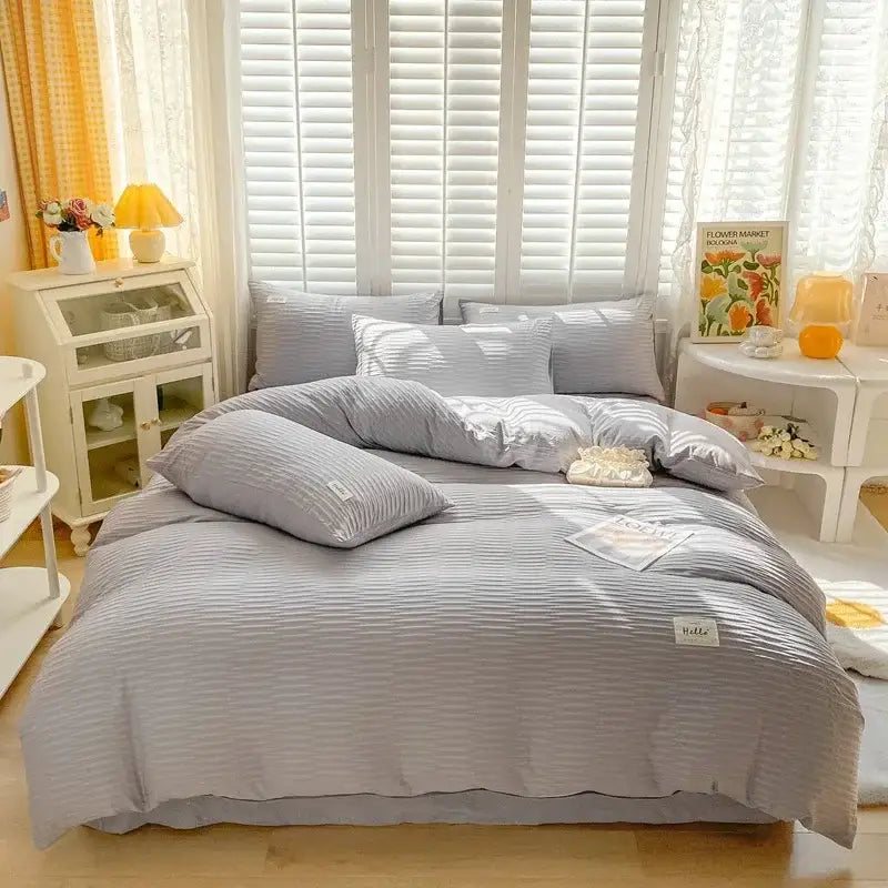 Cream ribbed bubble yarn duvet cover set bedroom bedding