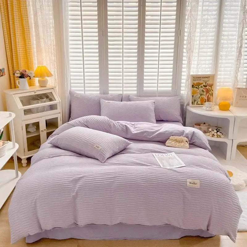 Cream ribbed bubble yarn fabric bedding set bedroom duvet cover