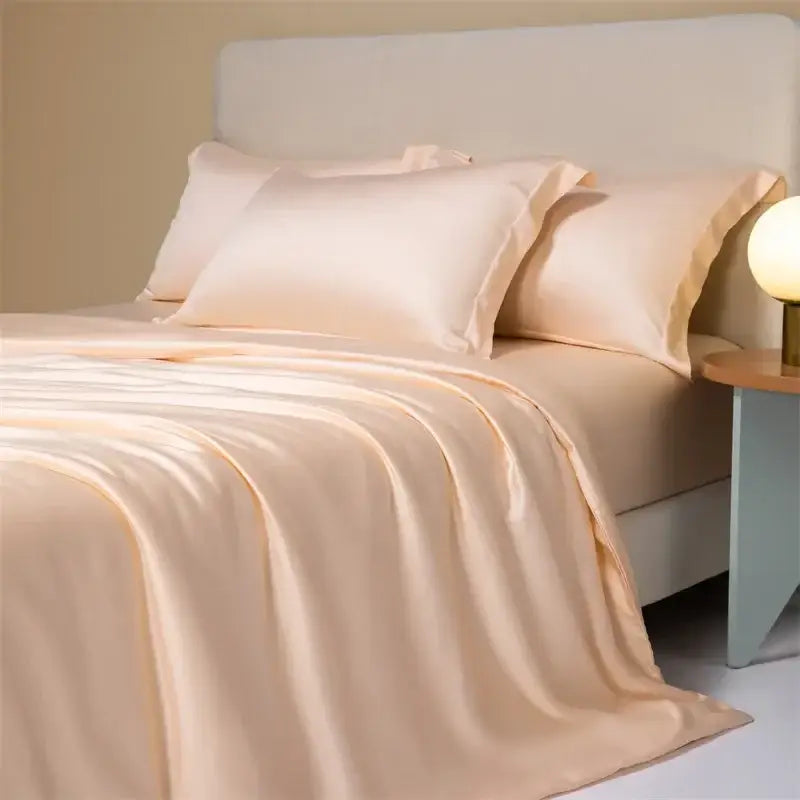 Cream satin 120s natural fabric bedding set bedroom cooling sheets
