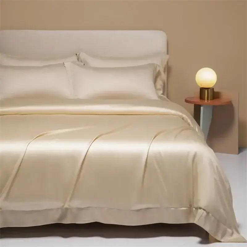 Cream satin 120s natural fabric bedding set bedroom cooling sheets
