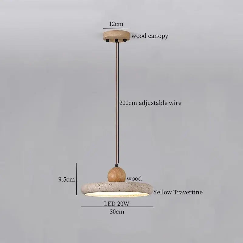 Cream speckled ceramic and led wood yellow pendant light bedroom
