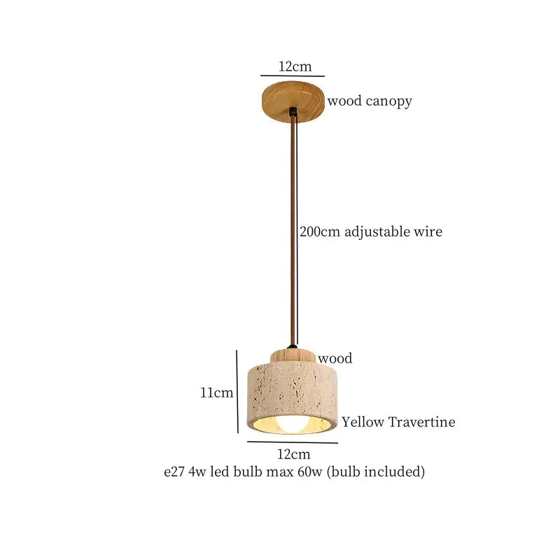 Cream speckled ceramic and led wood yellow pendant light bedroom